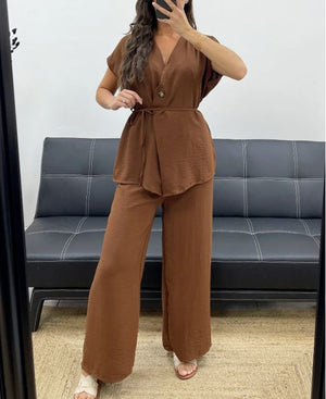 Ensemble top à bouton et pantalon