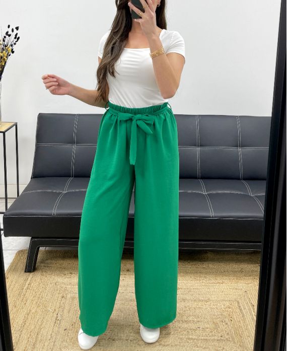 Pantalon ample fluide ceinture à nouer